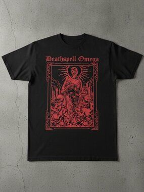 Deathspell Omega Red Occult Skeleton Graphic Black Metal Band T-Shirt Vintage